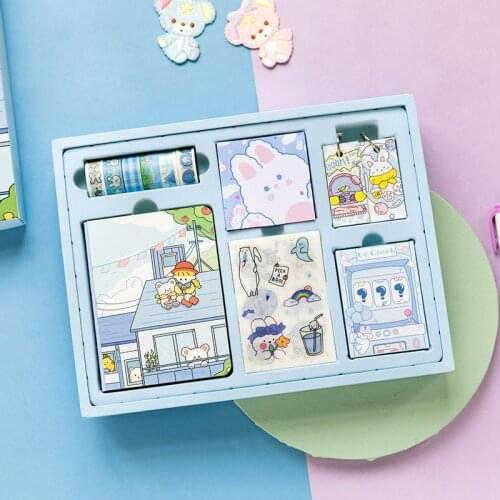 Stationary Set Sweet Cute School Supplies Portable Traveler Writing Notebook and Journals Stickers Gift Box