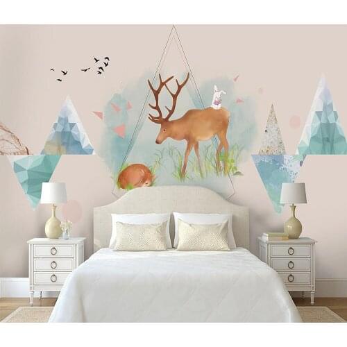 Custom Mural Wallpaper Simple Hand-Painted Elk Background Wall