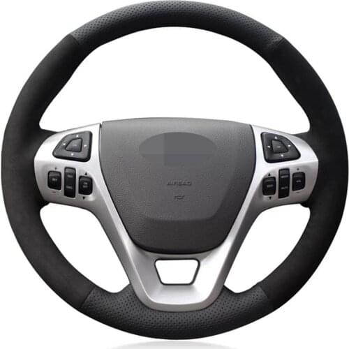 Non-Slip Black Genuine Leather Suede DIY Car Steering Wheel Cover For Ford Explorer 2011-2019 Taurus 2013-2019 Edge 2011-2014