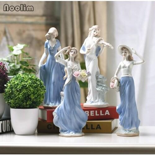 NOOLIM Elegant Ceramic Goddess Lady Figurines Crafts Room Decor Wedding Handicraft Ornament Porcelain Statue Home Decor