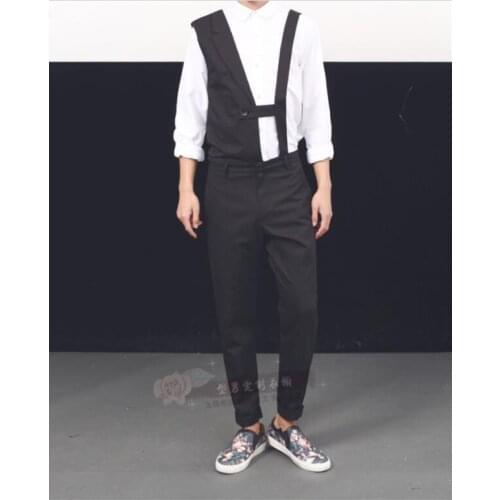 New Korean youth hair stylist tide mens trousers fashion jumpsuit tooling jumpsuit Slim-fit pants pants