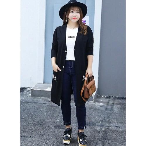 New Women Jacket Autumn Winter Coat Extra Large Size Casual Fashion Long Solid Color Loose Single-breasted Womens Wild Coat