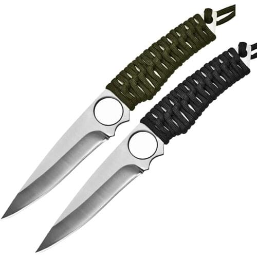 DuoClang Diving Fixed Blade Knife Braided Rope Steel Handle Portable Hunting Knife with Waterproof Nylon Sleeve