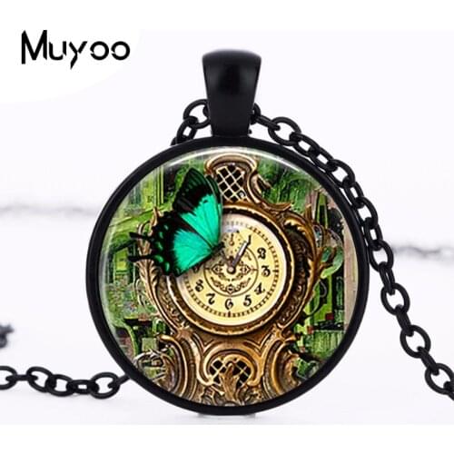 2017 new hot Steampunk Garden Clock Pendant Necklace Butterfly Necklace Garden Retro Vintage Steam Punk Necklace Accessories HZ1