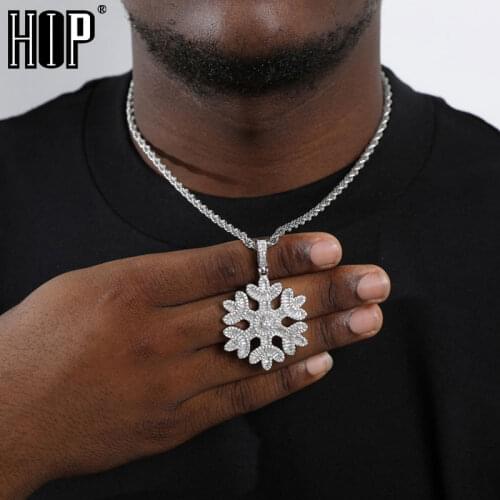 Hip Hop Baguette Snowflake AAA+ Cubic Zirconia Bling Full Iced Out Solid Back Necklaces & Pendants For Men Charm Jewelry