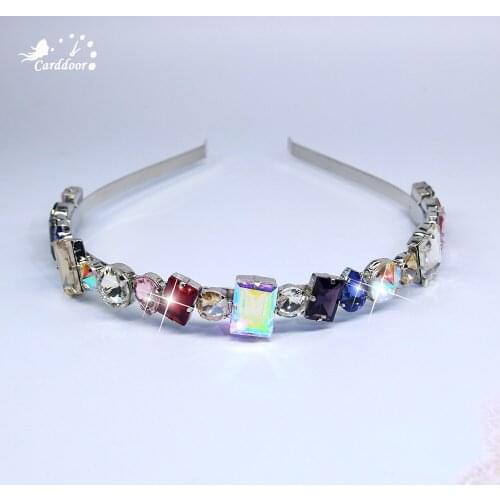 Carddoor Square Crystal Headband Fashion Multicolor Crystal Silver Plated Hair Accessories Wedding Reception Gift Headdress