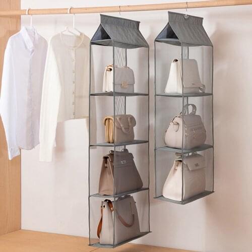 1Pcs Clear Dust-proof Hanging Purse Closet Rack Bag Handbag Tote Bag Handbag Hanging Organizer 2/3/4 Pockets