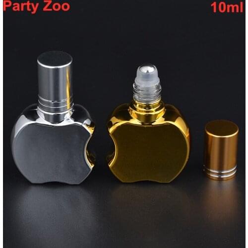 100 X 10ml Apple Shape Empty Glass Roll On Bottles With Golden/Silver Refillable Essential Oil Roll-On Perfume Bottles Wholesale