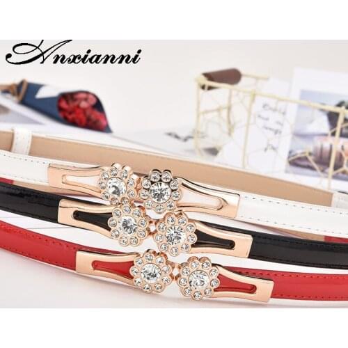 Simple wild Thin PU Leather belt women Diamond belt accessories patent fashion female with dresses waist chain