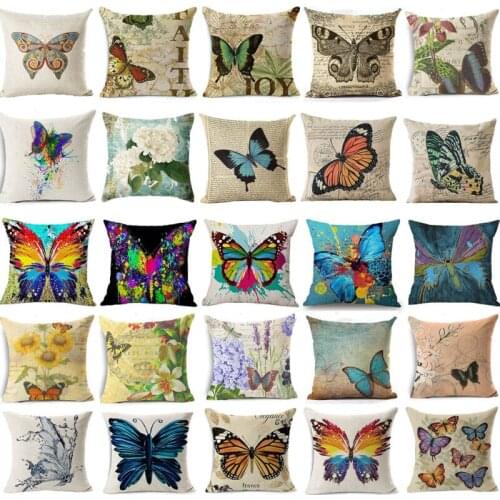 Romantic Beautiful Butterfly Cushion Cover Ink Painting Cotton Linen Pillow Case Sofa Seating Living Room Home Decor 45*45 cm