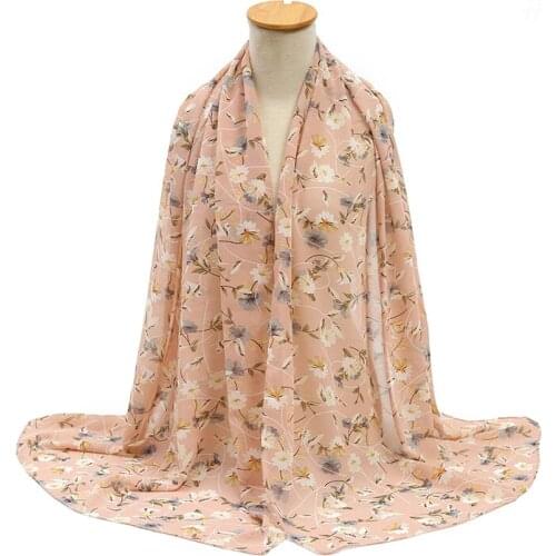 Luxury Floral Chiffon Hijab Scarf Female Autumn Printed Chiffon Hijabs Women Shawls Bufandas Muslim Bonnet Caps Bandana 175*70cm
