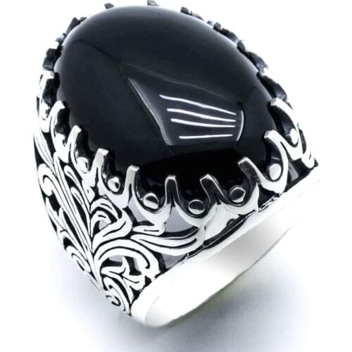 Black Onyx Stone Pattern Silver Ring
