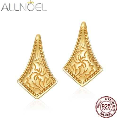 ALLNOEL Light Luxury Womens Earrings Solid 925 Sterling Silver Geometric Diamond Gold Earrings Wholesale Vintage Style New