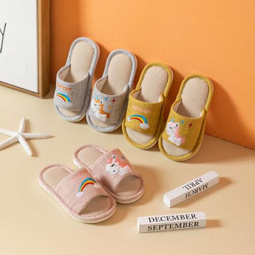 Children Spring Autumn Slippers Kids Family Slippers Cartoon Unicorn Household Anti-Slip Indoor Home Shoes for Girls Boys