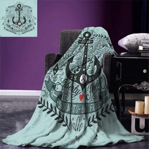 Navy Throw Vintage Style Anchor Lettering Quotes and Floral Sailor Marine Design Artwork Print Warm Microfiber Blanket