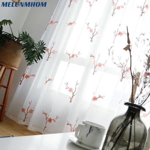 Chinese Style Tulle Embroidered Plum Curtains for Bedroom Living Room Window Treatments Sheer Modern Gauze Custom Finished SU-19