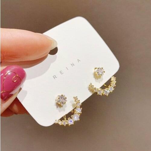 U-Magical Exquisite Shining Star Moon Dangle Earring for Women Fashion Gold Metallic Rhinestone Earring Jewelry Pendientes