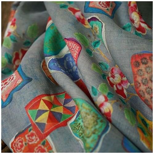 High quality ramie tissu Beautiful digital printing tissus High end dress cheongsam diy fabric