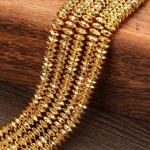 KANGKANG high quality Gold Hematite Beads For Jewelry Making 4 6 8MM 15" Strand Pick Size DIY Bracelets Necklace