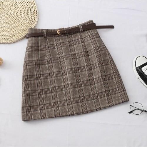 Skirts Women Mini Vintage Fall Basic Simple Plaid Ladies Clothing All-match Skirt Popular Korean Female Bottom Retro Soft Empire