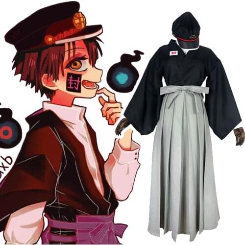 Yugi Tsukasa Cosplay Costume Jibaku Shounen Hanako Kun School Boy Uniform Set Unisex Toilet Bound Wig Short Black Kimono