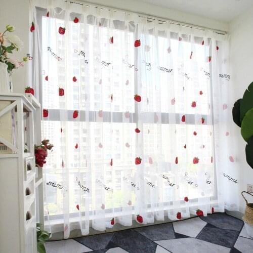 Cute Strawberry Tulle curtains for Girls Room Living room Bedroom Window Drapes Home Decor White Embroidered sheer Voile &C