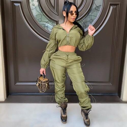 Autumn Winter Hooded Two Piece Set Jogging Femme Zipper Crop Top and Pants Sweat Suits Sportwear Tracksuit Women Clothes Outfits