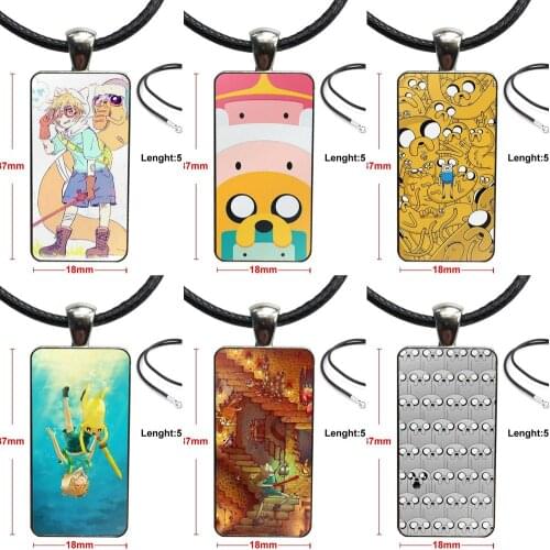 Adventure Time Finn Jake For Women Children Vintage Jewelry Steel Color Glass Cabochon Choker Pendant Long Rectangle Necklace
