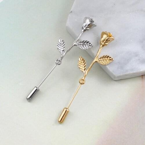 Golden/Sliver Rose Brooch Lovers Coat Lapel Pin Corsage Flower Couple Boutonniere Badge Showing Love Jewelry Gift for Couples