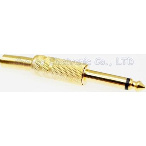 10pcs 6.35mm Mono audio plug, 1/4" jack male plug / microphone /guitar plug connector,metal Gold-plate