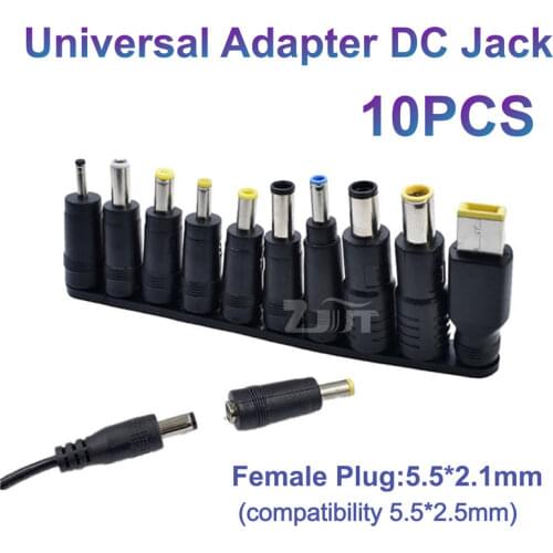 10pcs/set DC 5.5X 2.1mm Female Right Angle Jack Plug Adapter Connectors To Universal Male Plug Power Adaptor For Laptop Notebook