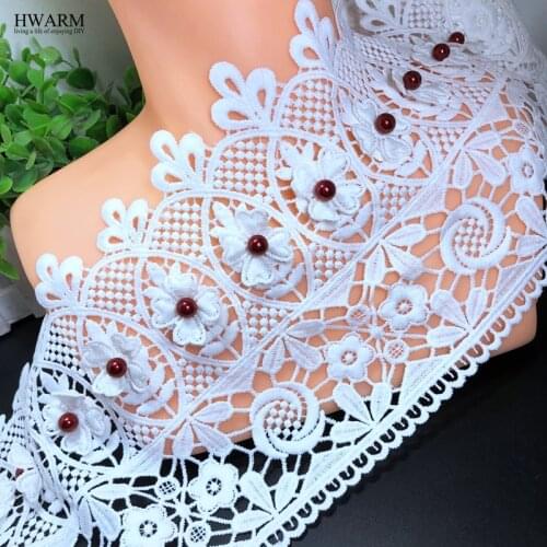 10yard 15cm 3D Lace With Red Beads DIY Wedding Decoration Sewing Trim Fabric Ribbon Women Clothing Skirt Accessories Housewear