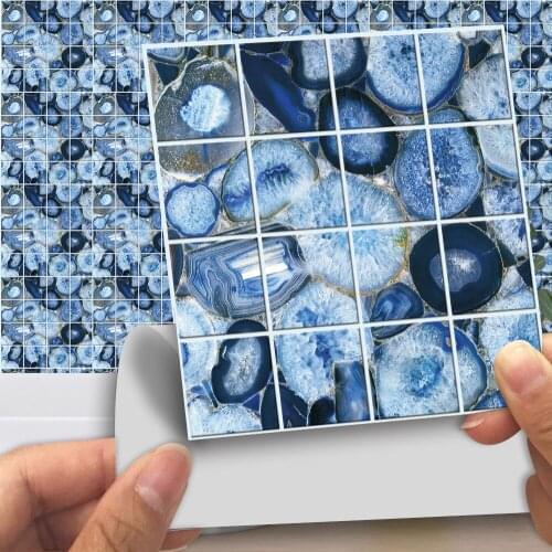 15pcs Blue marble texture frosted tile stickers bathroom glass waist line self-adhesive wear-resistant wall stickers