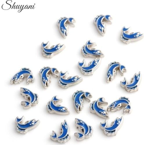 F446 Free Shipping Enamel Shark Charms Floating Locket Charms For Memory Locket 20Pcs/Lot