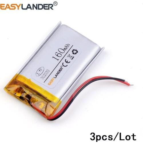 3pcs /Lot 3.7v lithium Li ion polymer rechargeable battery 302033 160mAh Supply mp3.mp4 GPS -polymer battery 032033