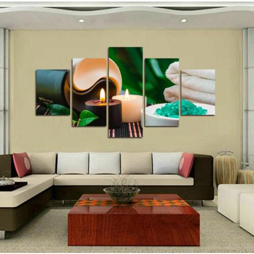 No Framed Canvas 5Pcs Yin Yang Spa Candle Beauty Salon Wall Art Posters Pictures Paintings Home Decor Living Room Decoration