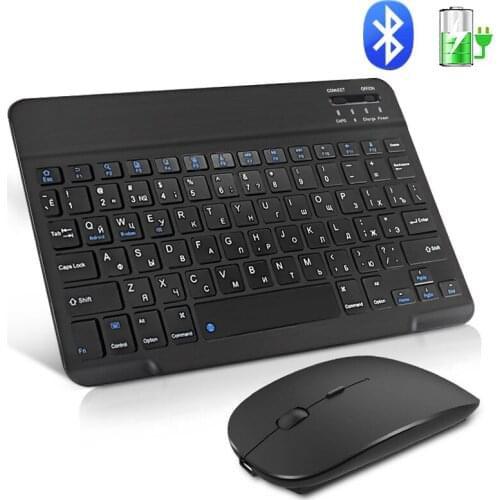Wireless Keyboard and Mouse Mini Rechargeable Bluetooth Keyboard with Mouse Russian Keycaps Keyboard for PC Phone Tablet Laptop