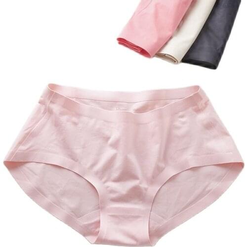 Seamless panties female 100% cotton mid waist solid color panties womens