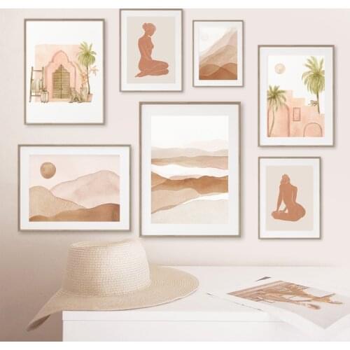 Boho Abstract Nude Woman Line Landscape Wall Art Canvas Painting Nordic Posters And Prints Wall Pictures For Living Room Decor