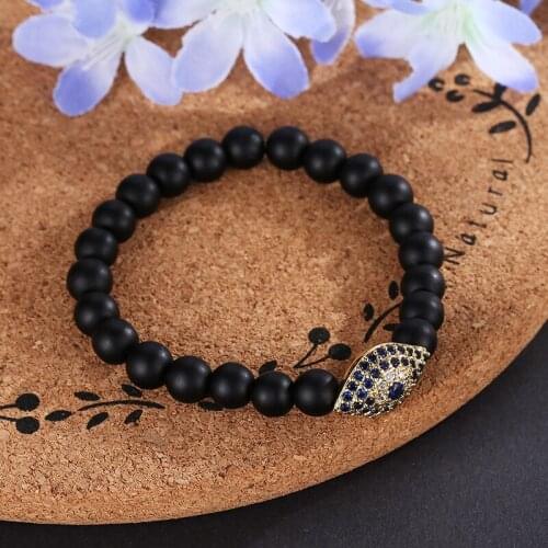 2019 Black Pumice Stone Buddha Beads Bracelet Copper Micro Zircon Eyes Shape Fashion Elastic Bangle Men Women Hand Strings