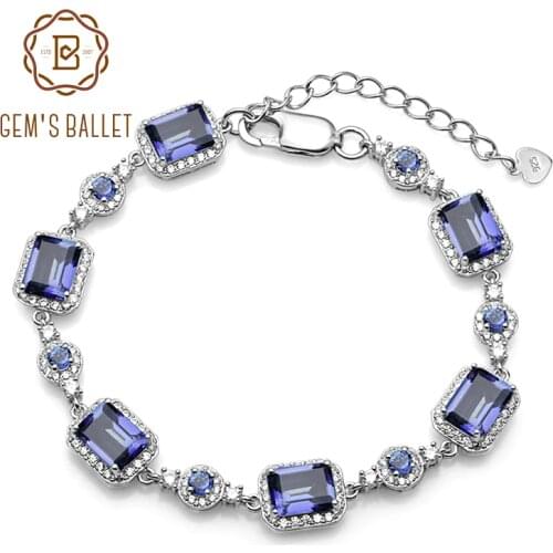 GEMS BALLET 6x8mm Natural Iolite Blue Mystic Quartz 925 sterling silver Gemstone Bracelets&bangles For Women Fine Jewelry