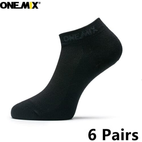 Onemix Brand 6 Pairs Mens Running Socks Cotton Cushion Breathable Outdoor Sports Walking Climbing Hiking Crew Dress Black Socks
