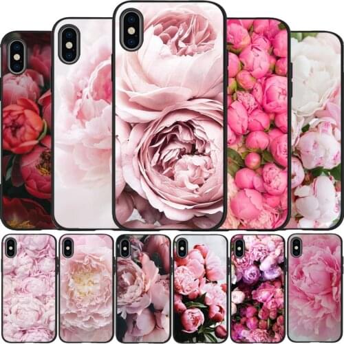 Flower Pink Peonies Peony Coque Shell Soft Silicone TPU black Phone Case For iPhone 5 SE 6 7 8 plus X XS XR XS Max 11 Pro Max