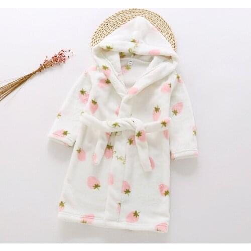 Autumn Winter Kids Pyjamas Fashion Fruit Cartoon Animal Pattern Baby Boys Girls Bathrobe Warm Solf Robes Flannel Nightwear 2018