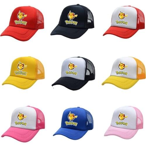 Pokemon Pikachu Childrens Hat Four Seasons Sponge Fashion Mesh Hat Big Kids Mesh Cartoon Anime Sunshade Cap Birthday Gift