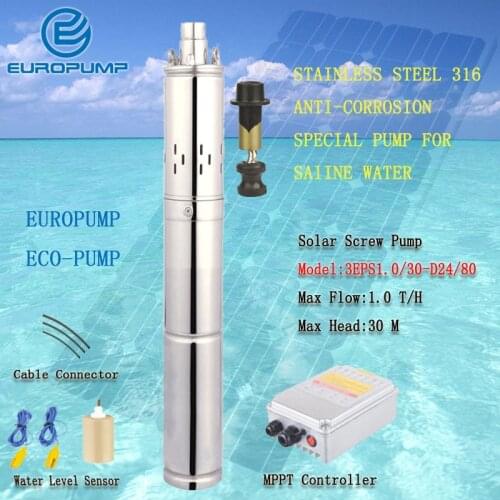 EUROPUMP Solar Pump Max Lift 30M Stainless Steel 316 Anti-corrosion Pumping Saline Water 1000LPH MODEL(3EPS1.0/30-D24/80)