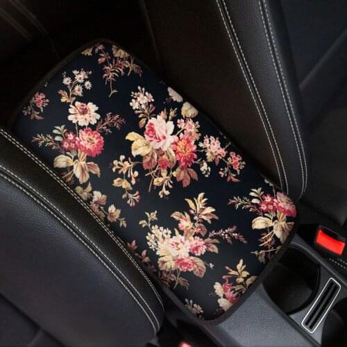 INSTANTARTS Stylish Floral Printed Universal Car Armrest Protector Washable Car Console Cover Durable Car Armrest Box Cover Soft