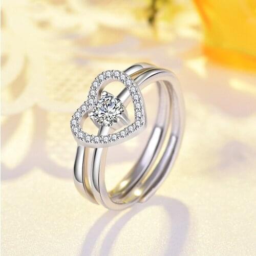 Exquisite White Gold Plated Wedding Ring Set Two In One Heart Ring Bridal Set Promise Ring Zircon Crystal Ring for Women Jewelry