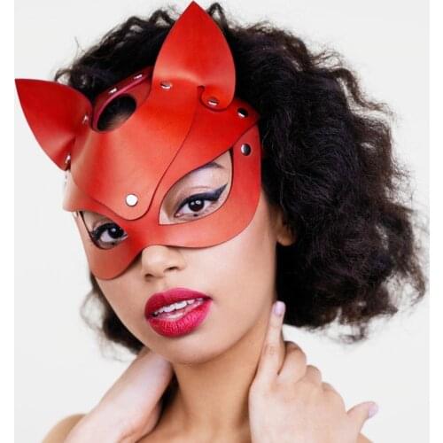 Leather Mask for Women Exotic accessories Cosplay Halloween Party Masks Half Eyes Erotic Bdsm Punk Fetish Black Cat Ear Masks