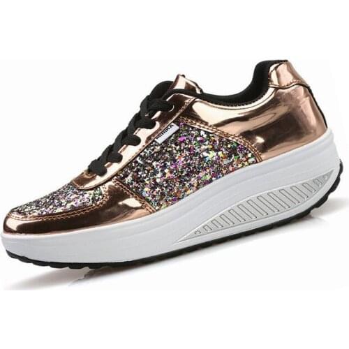 Bling Platform Moving Fashion Golden Sequin Waterproof Flat Shoes Spring Autumn Lace Up Sneakers Female